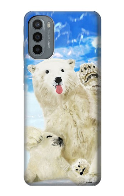 W3794 Arctic Polar Bear in Love with Seal Paint Funda Carcasa Case y Caso Del Tirón Funda para Motorola Moto G31