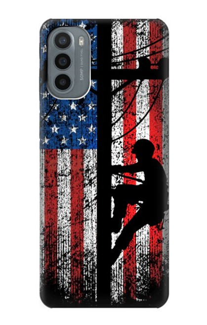 W3803 Electrician Lineman American Flag Funda Carcasa Case y Caso Del Tirón Funda para Motorola Moto G31