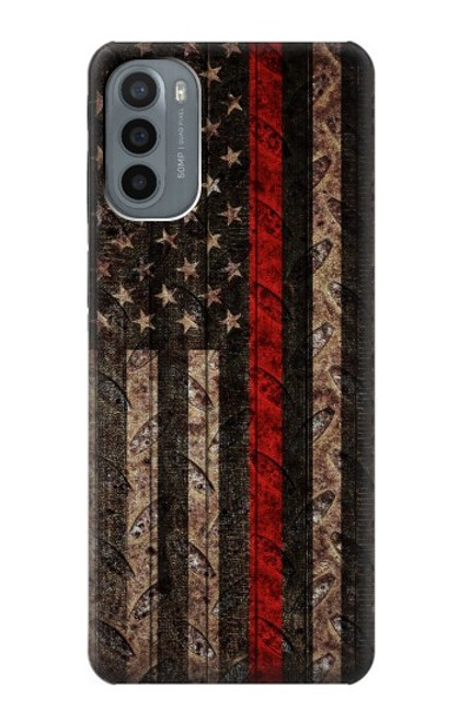 W3804 Fire Fighter Metal Red Line Flag Graphic Funda Carcasa Case y Caso Del Tirón Funda para Motorola Moto G31