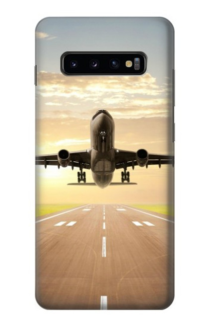 W3837 Airplane Take off Sunrise Funda Carcasa Case y Caso Del Tirón Funda para Samsung Galaxy S10 Plus