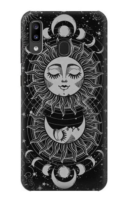 W3854 Mystical Sun Face Crescent Moon Funda Carcasa Case y Caso Del Tirón Funda para Samsung Galaxy A20, Galaxy A30