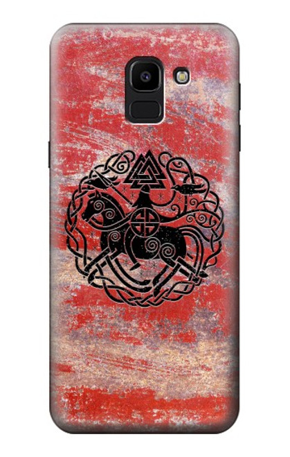 W3831 Viking Norse Ancient Symbol Funda Carcasa Case y Caso Del Tirón Funda para Samsung Galaxy J6 (2018)