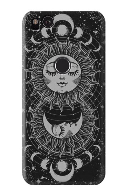 W3854 Mystical Sun Face Crescent Moon Funda Carcasa Case y Caso Del Tirón Funda para Google Pixel 2