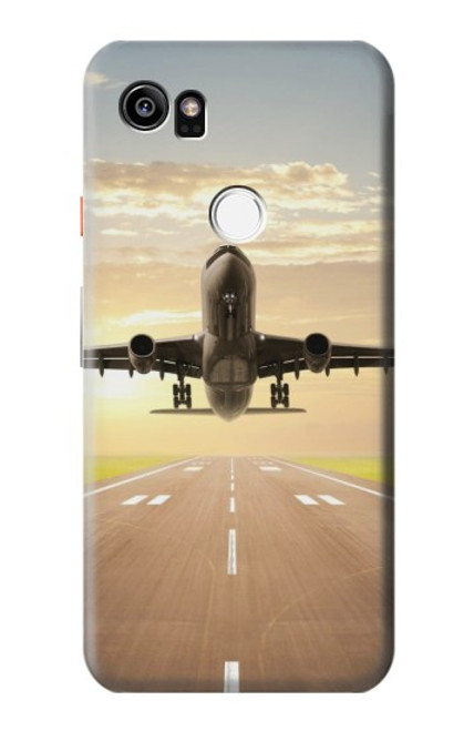 W3837 Airplane Take off Sunrise Funda Carcasa Case y Caso Del Tirón Funda para Google Pixel 2 XL