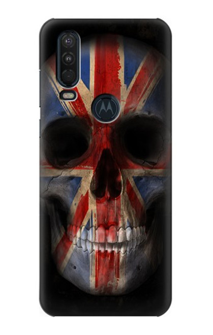 W3848 United Kingdom Flag Skull Funda Carcasa Case y Caso Del Tirón Funda para Motorola One Action (Moto P40 Power)