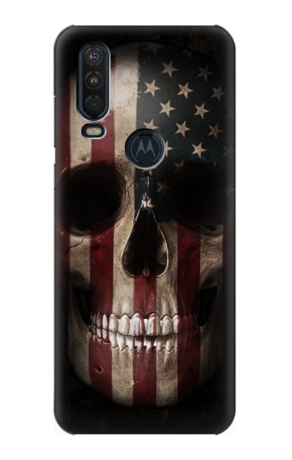 W3850 American Flag Skull Funda Carcasa Case y Caso Del Tirón Funda para Motorola One Action (Moto P40 Power)
