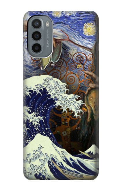 W3851 World of Art Van Gogh Hokusai Da Vinci Funda Carcasa Case y Caso Del Tirón Funda para Motorola Moto G31