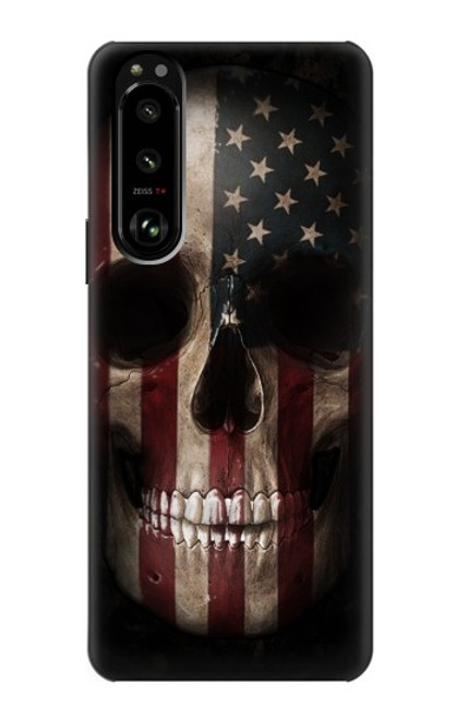 W3850 American Flag Skull Funda Carcasa Case y Caso Del Tirón Funda para Sony Xperia 5 III