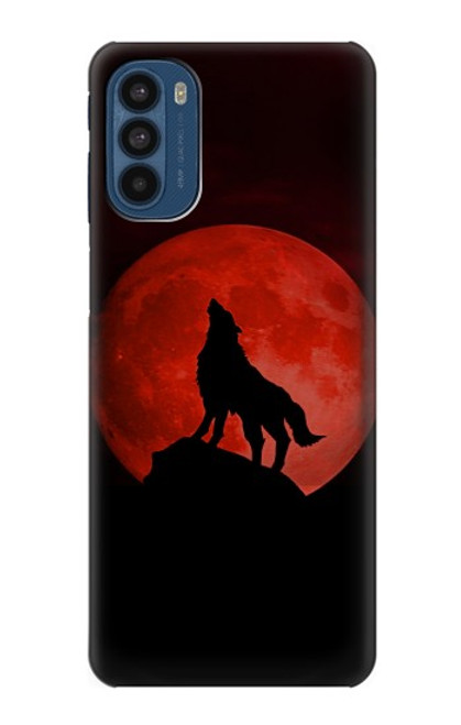 W2955 Wolf Howling Red Moon Funda Carcasa Case y Caso Del Tirón Funda para Motorola Moto G41