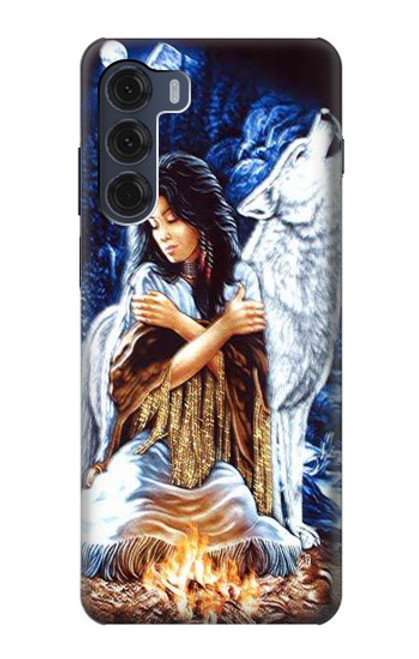 W0147 Grim Wolf Indian Girl Funda Carcasa Case y Caso Del Tirón Funda para Motorola Moto G200 5G