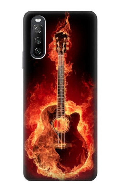 W0415 Fire Guitar Burn Funda Carcasa Case y Caso Del Tirón Funda para Sony Xperia 10 III Lite