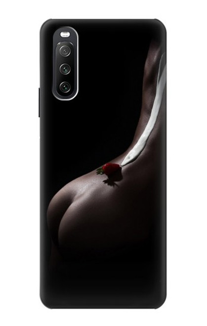 W0546 Sexy Cream Strawberry Funda Carcasa Case y Caso Del Tirón Funda para Sony Xperia 10 III Lite