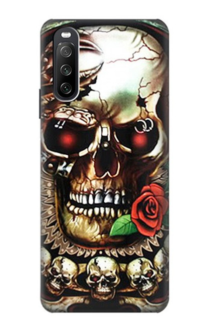 W0753 Skull Wing Rose Punk Funda Carcasa Case y Caso Del Tirón Funda para Sony Xperia 10 III Lite