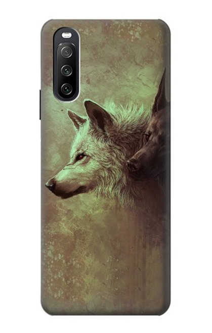 W0931 White Black Wolf Funda Carcasa Case y Caso Del Tirón Funda para Sony Xperia 10 III Lite