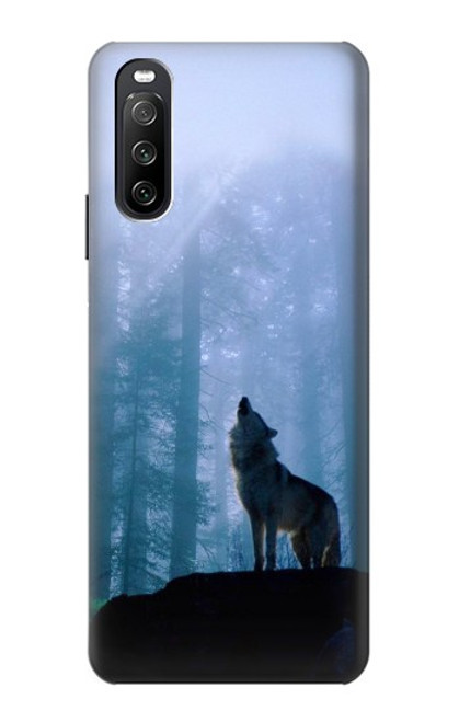 W0935 Wolf Howling in Forest Funda Carcasa Case y Caso Del Tirón Funda para Sony Xperia 10 III Lite
