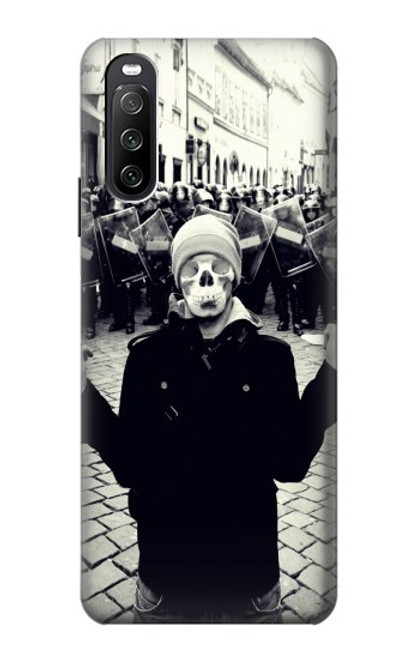 W1108 Skull Mask Man Protester Funda Carcasa Case y Caso Del Tirón Funda para Sony Xperia 10 III Lite
