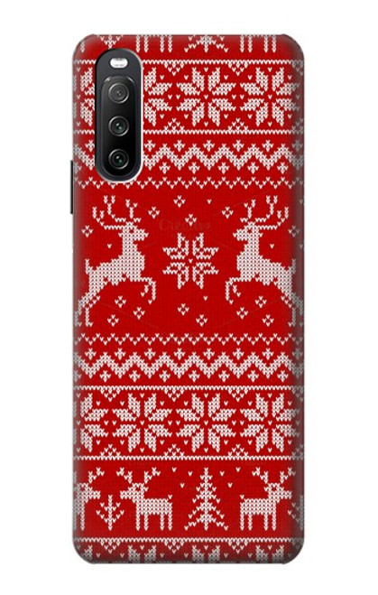 W2835 Christmas Reindeer Knitted Pattern Funda Carcasa Case y Caso Del Tirón Funda para Sony Xperia 10 III Lite