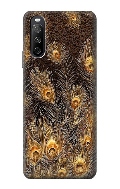 W3691 Gold Peacock Feather Funda Carcasa Case y Caso Del Tirón Funda para Sony Xperia 10 III Lite