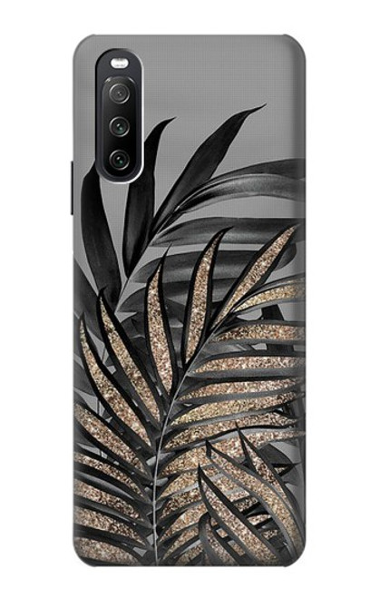 W3692 Gray Black Palm Leaves Funda Carcasa Case y Caso Del Tirón Funda para Sony Xperia 10 III Lite