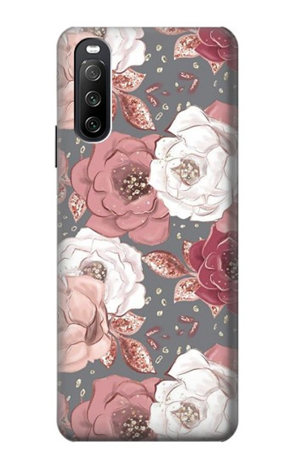 W3716 Rose Floral Pattern Funda Carcasa Case y Caso Del Tirón Funda para Sony Xperia 10 III Lite