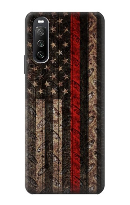 W3804 Fire Fighter Metal Red Line Flag Graphic Funda Carcasa Case y Caso Del Tirón Funda para Sony Xperia 10 III Lite