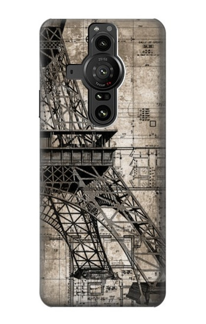 W3416 Eiffel Tower Blueprint Funda Carcasa Case y Caso Del Tirón Funda para Sony Xperia Pro-I