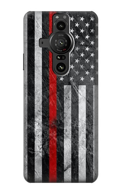 W3687 Firefighter Thin Red Line American Flag Funda Carcasa Case y Caso Del Tirón Funda para Sony Xperia Pro-I