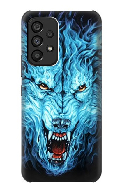 W0752 Blue Fire Grim Wolf Funda Carcasa Case y Caso Del Tirón Funda para Samsung Galaxy A53 5G