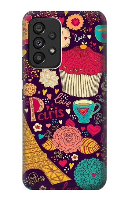 W2353 Paris Cartoon Vintage Pattern Funda Carcasa Case y Caso Del Tirón Funda para Samsung Galaxy A53 5G