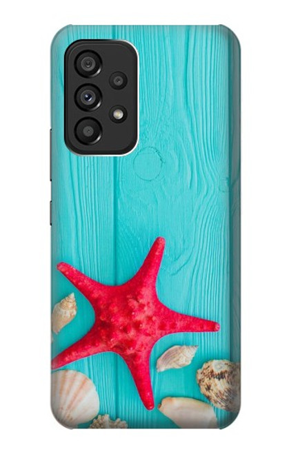 W3428 Aqua Wood Starfish Shell Funda Carcasa Case y Caso Del Tirón Funda para Samsung Galaxy A53 5G