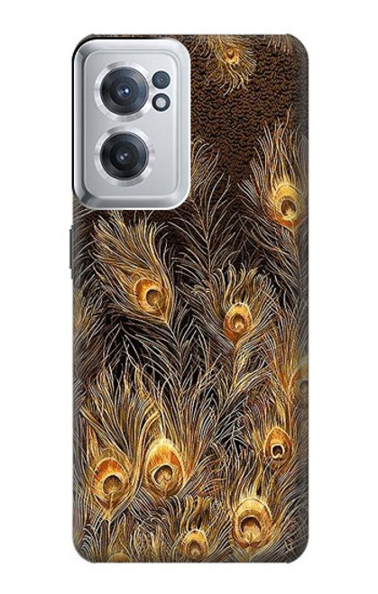 W3691 Gold Peacock Feather Funda Carcasa Case y Caso Del Tirón Funda para OnePlus Nord CE 2 5G