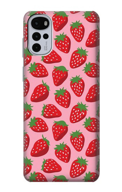 W3719 Strawberry Pattern Funda Carcasa Case y Caso Del Tirón Funda para Motorola Moto G22