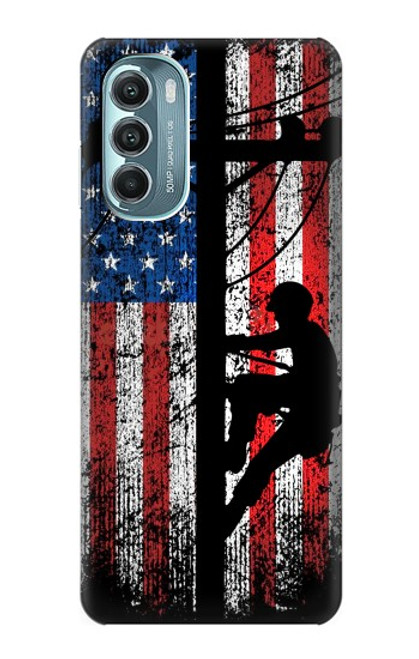 W3803 Electrician Lineman American Flag Funda Carcasa Case y Caso Del Tirón Funda para Motorola Moto G Stylus 5G (2022)