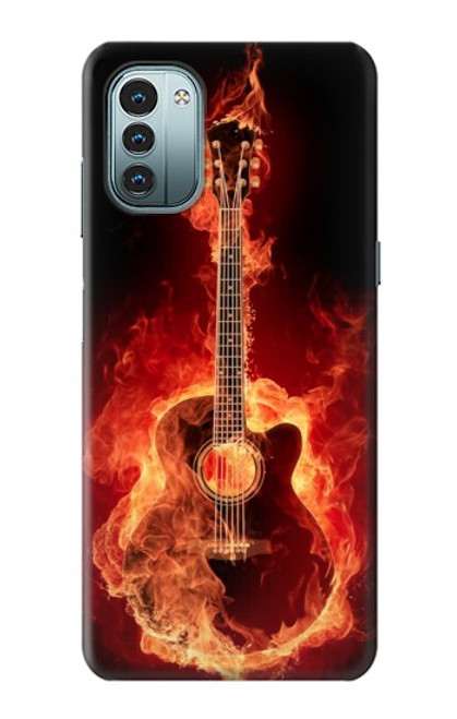 W0415 Fire Guitar Burn Funda Carcasa Case y Caso Del Tirón Funda para Nokia G11, G21