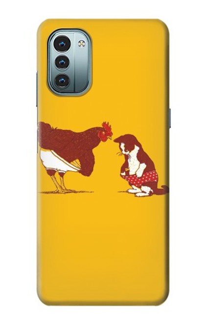 W1093 Rooster and Cat Joke Funda Carcasa Case y Caso Del Tirón Funda para Nokia G11, G21