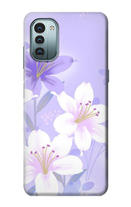 W2361 Purple White Flowers Funda Carcasa Case y Caso Del Tirón Funda para Nokia G11, G21