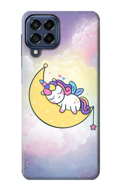 W3485 Cute Unicorn Sleep Funda Carcasa Case y Caso Del Tirón Funda para Samsung Galaxy M53