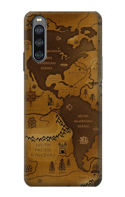 W2861 Antique World Map Funda Carcasa Case y Caso Del Tirón Funda para Sony Xperia 10 IV