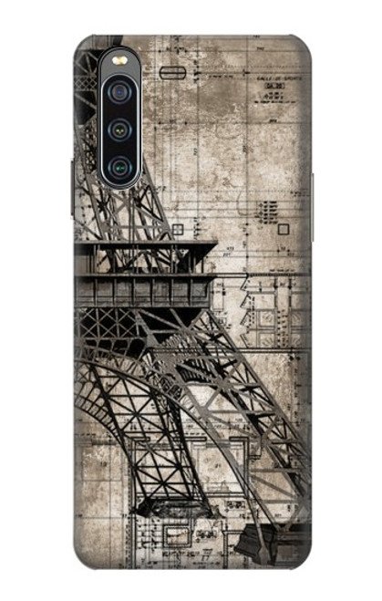 W3416 Eiffel Tower Blueprint Funda Carcasa Case y Caso Del Tirón Funda para Sony Xperia 10 IV