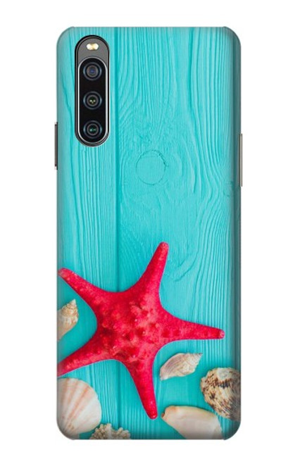 W3428 Aqua Wood Starfish Shell Funda Carcasa Case y Caso Del Tirón Funda para Sony Xperia 10 IV