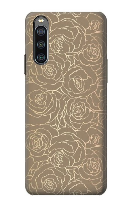 W3466 Gold Rose Pattern Funda Carcasa Case y Caso Del Tirón Funda para Sony Xperia 10 IV