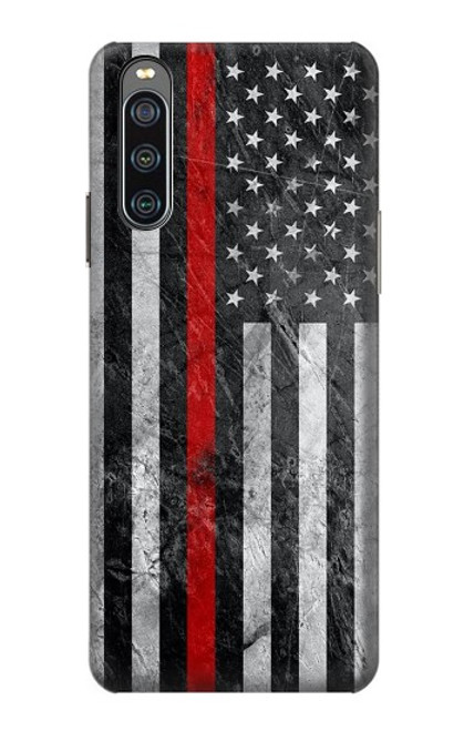 W3687 Firefighter Thin Red Line American Flag Funda Carcasa Case y Caso Del Tirón Funda para Sony Xperia 10 IV