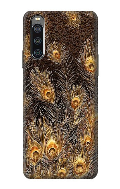 W3691 Gold Peacock Feather Funda Carcasa Case y Caso Del Tirón Funda para Sony Xperia 10 IV