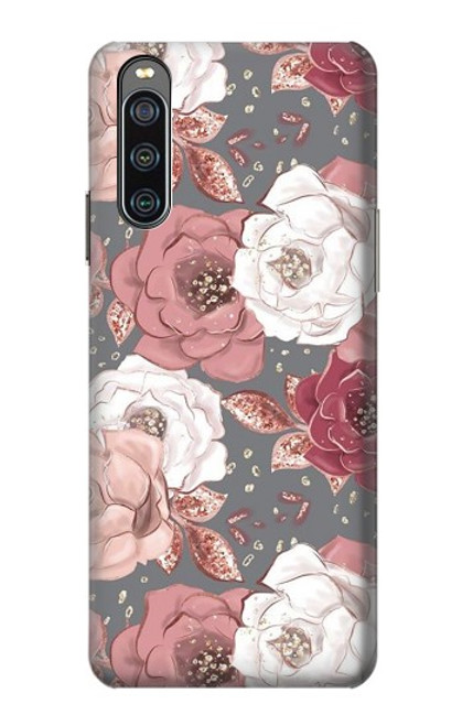 W3716 Rose Floral Pattern Funda Carcasa Case y Caso Del Tirón Funda para Sony Xperia 10 IV