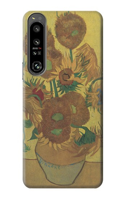 W0214 Van Gogh Vase Fifteen Sunflowers Funda Carcasa Case y Caso Del Tirón Funda para Sony Xperia 1 IV