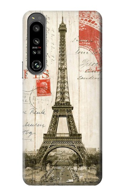 W2108 Eiffel Tower Paris Postcard Funda Carcasa Case y Caso Del Tirón Funda para Sony Xperia 1 IV