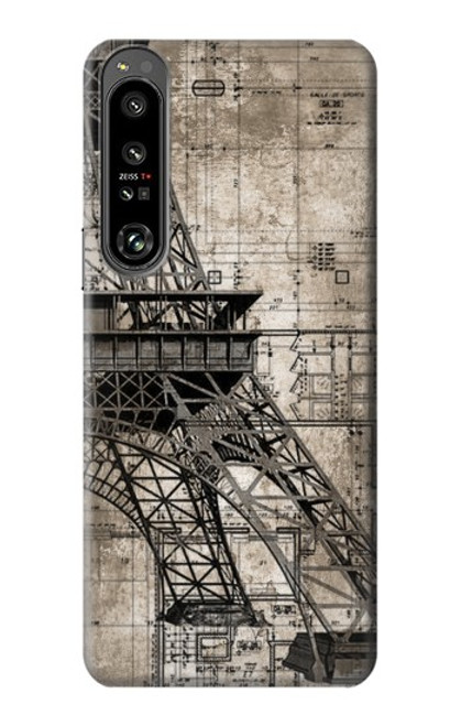 W3416 Eiffel Tower Blueprint Funda Carcasa Case y Caso Del Tirón Funda para Sony Xperia 1 IV