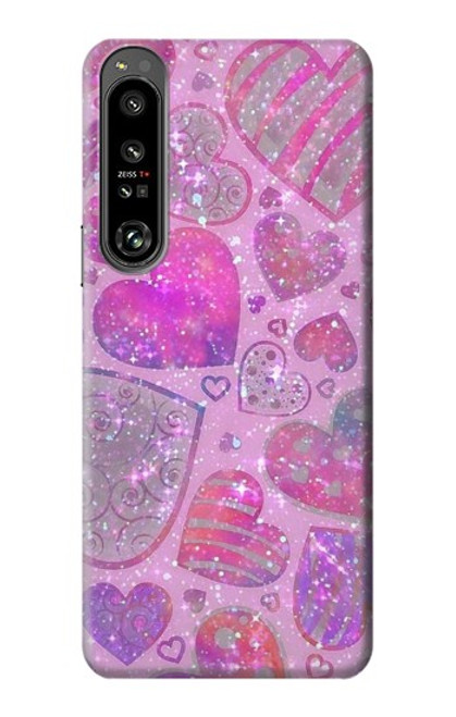 W3710 Pink Love Heart Funda Carcasa Case y Caso Del Tirón Funda para Sony Xperia 1 IV