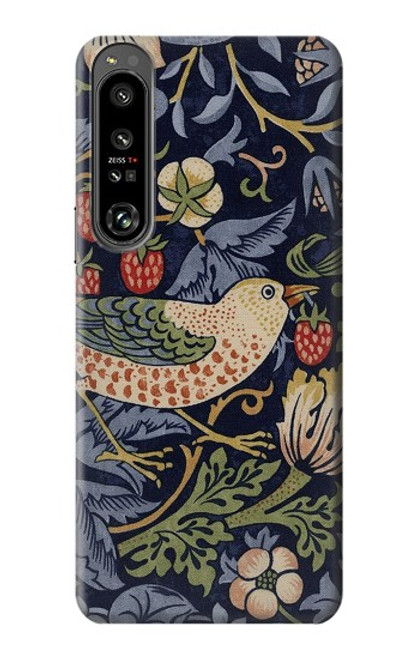 W3791 William Morris Strawberry Thief Fabric Funda Carcasa Case y Caso Del Tirón Funda para Sony Xperia 1 IV