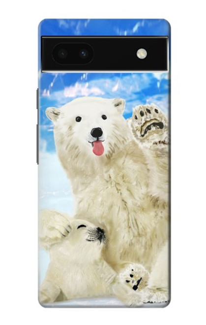 W3794 Arctic Polar Bear and Seal Paint Funda Carcasa Case y Caso Del Tirón Funda para Google Pixel 6a
